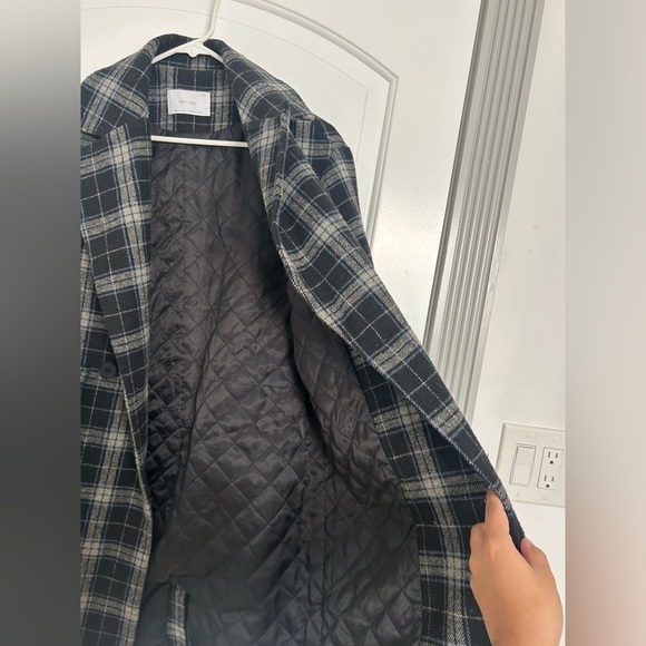 Oak + Fort Plaid Minimalist Long Peat Coat wool blend size extra small - Picture 9 of 12